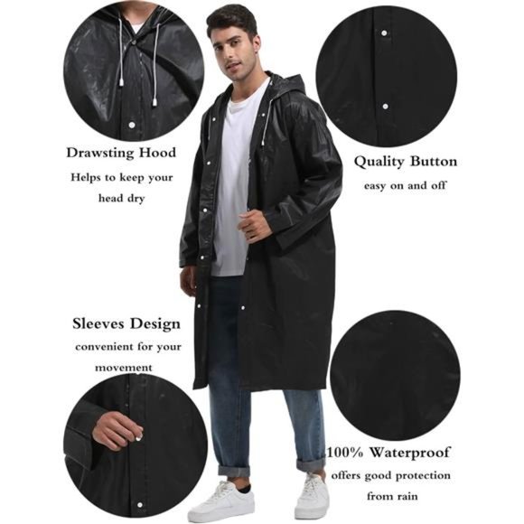 Borogo 2PCS Rain Ponchos for Adults Reusable Raincoats Emergency Survival With H - Picture 4 of 8